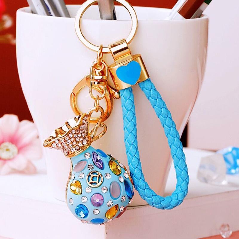 Guochao diamond-set lucky bag car keychain women's bag pendant metal key chain ring business gift