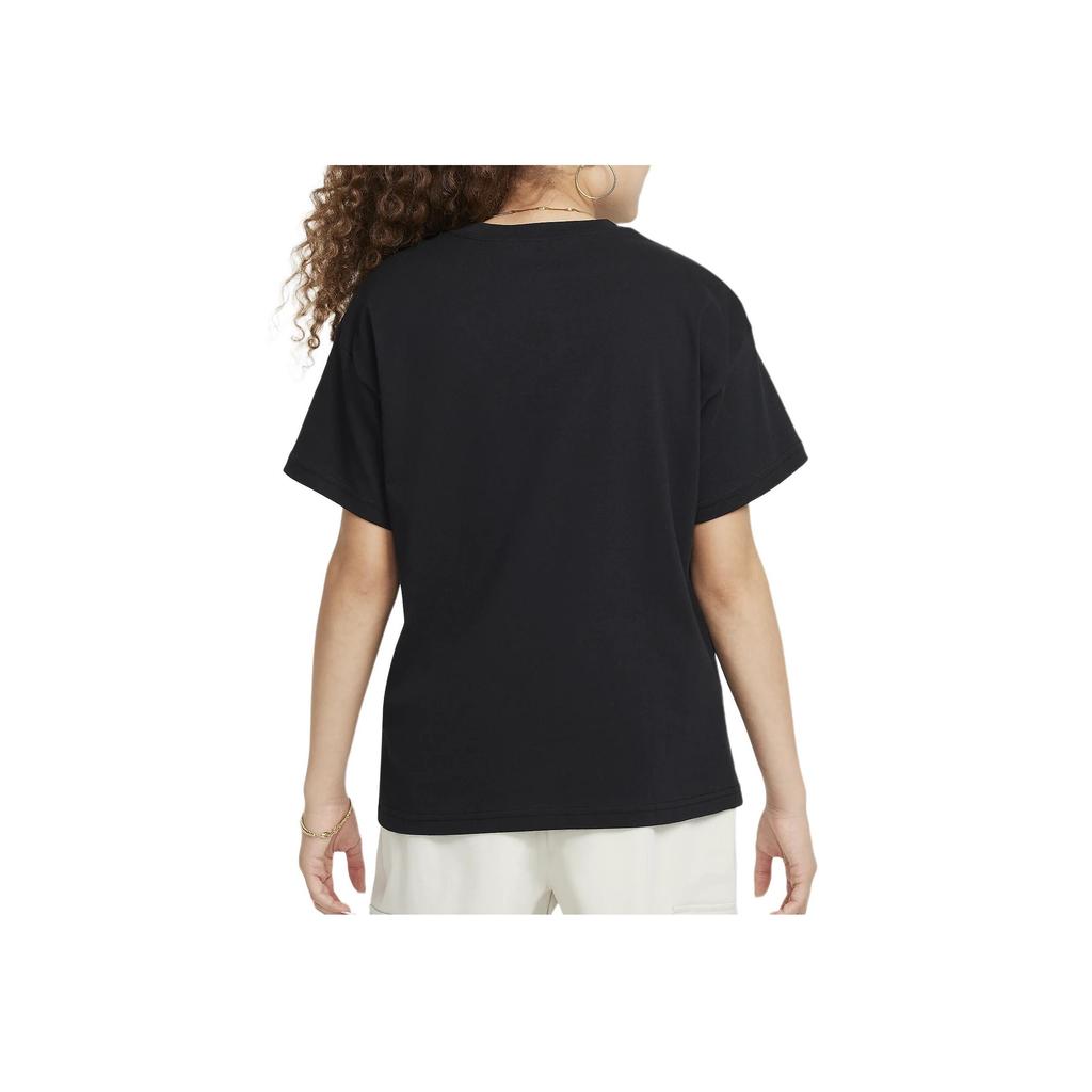 Nike Sportswear Essentials Series T-Shirt Soft Embroidered Logo Crew Neck Short Sleeve Kids Tops Black FZ5539-010