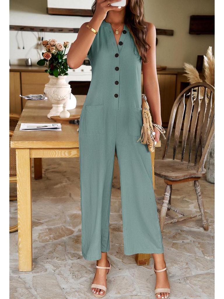 Di Yun Women's Elegant Solid Color Button Jumpsuit - Spring/Summer 2024 Collection