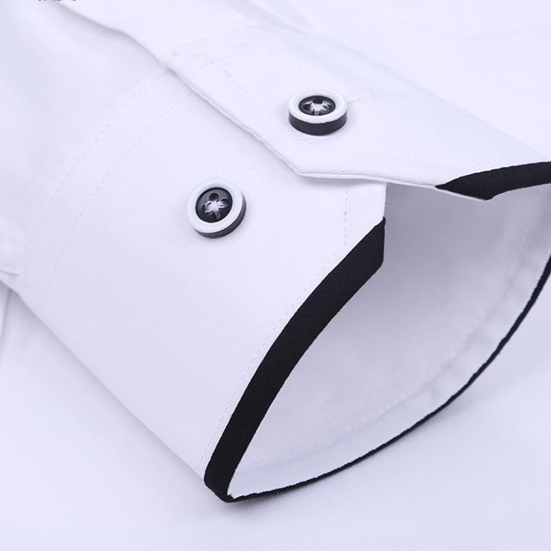 Men's Stand Up Collar Shirt Classic Round Neck Slim Fit Vertical Collar Long Sleeved White Shirt