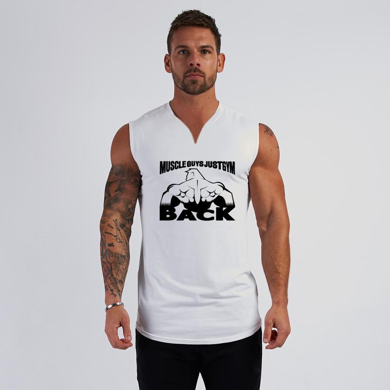 

Спортивный жилет, мужской хлопковый жилет с v-образным вырезом и логотипом, повседневный хлопковый жилет для спортзала, дышащая и удобная футболка без рукавов для бега XXL белый