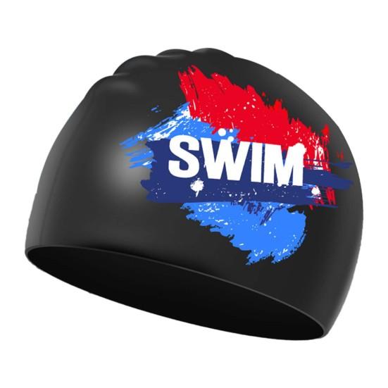 Bademütze, hochelastisch, wasserdicht, extra weich, rutschfestes Design, ultraleicht, schützend, schnelltrocknend, bedruckt, Bademütze mit Ohrenschutz für Damen