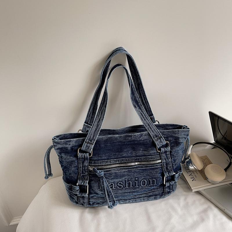 Large Capacity Commuter Tote Bag Women's Denim Shoulder Crossbody Bag