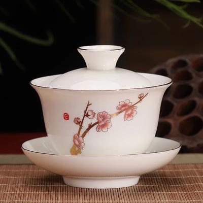 Service à thé Gaiwan blanc en céramique Théière chinoise Kung Fu Service à thé Tasse à thé pigmentée Ensemble Théière faite à la main Bol à thé en porcelaine pour la maison