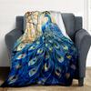1pc Peacock Feathers Flannel Blanket, Comfortable and Warm Blanket, for Camping Sofa Bed and Couch Office026