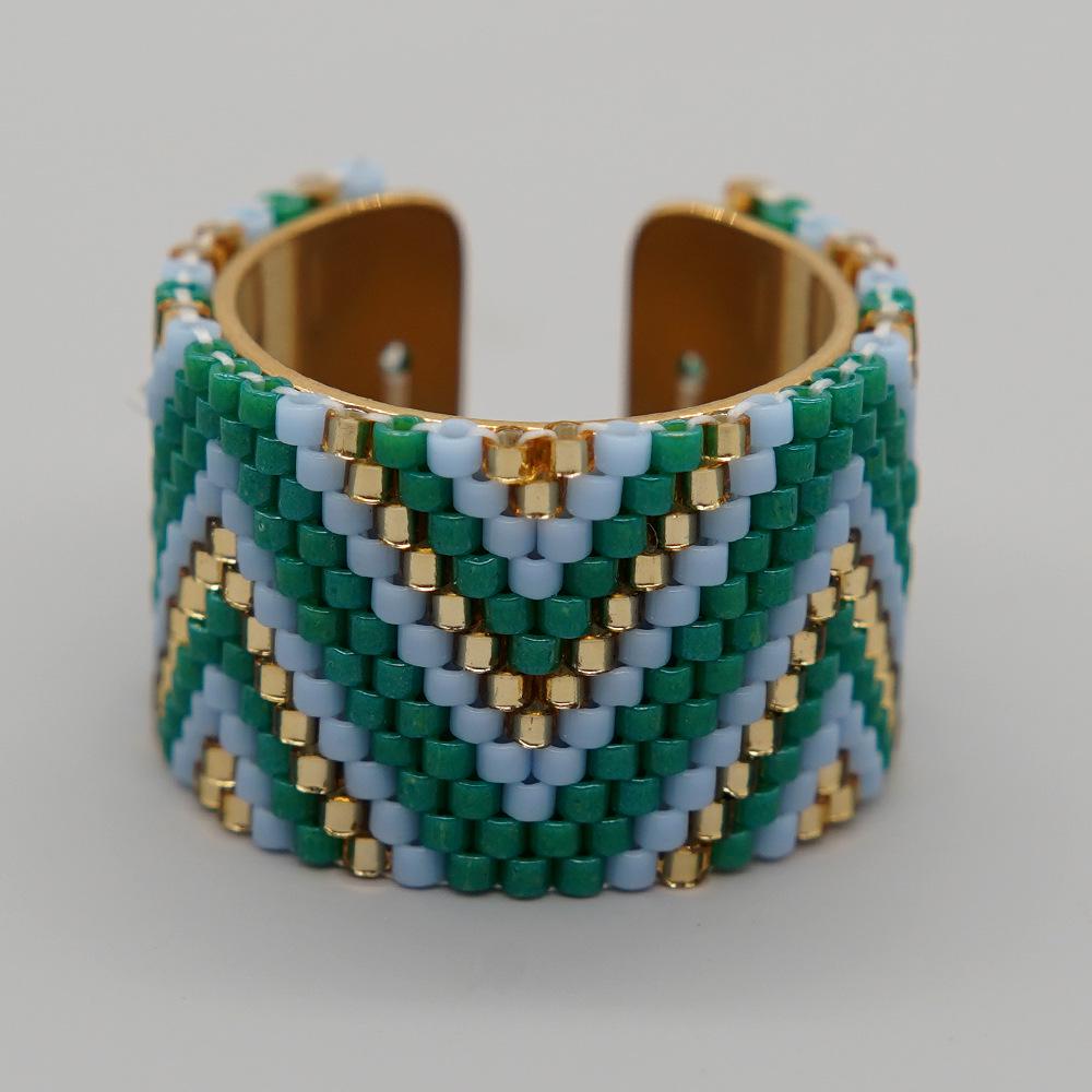 "Miyuki Antique Rice Bead Bohemian Stainless Steel Handwoven Ring"