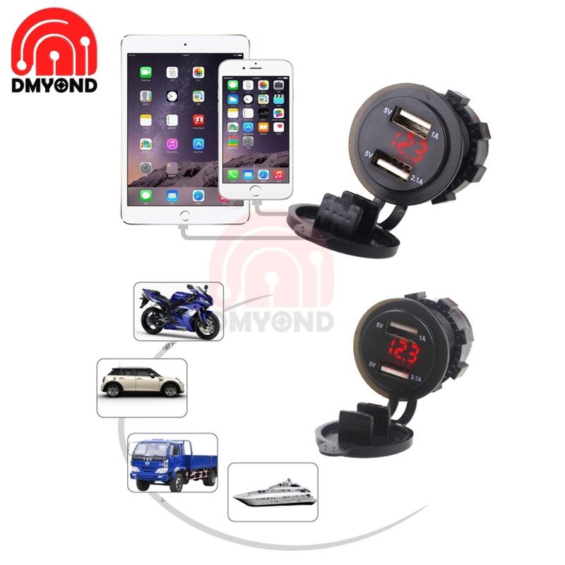 5V 1A 2.1A 12V 2 USB Car Charger Cigarette Lighter Socket Plug LED Voltmeter for Car Fast Chargering Adapter Voltage Monitoring