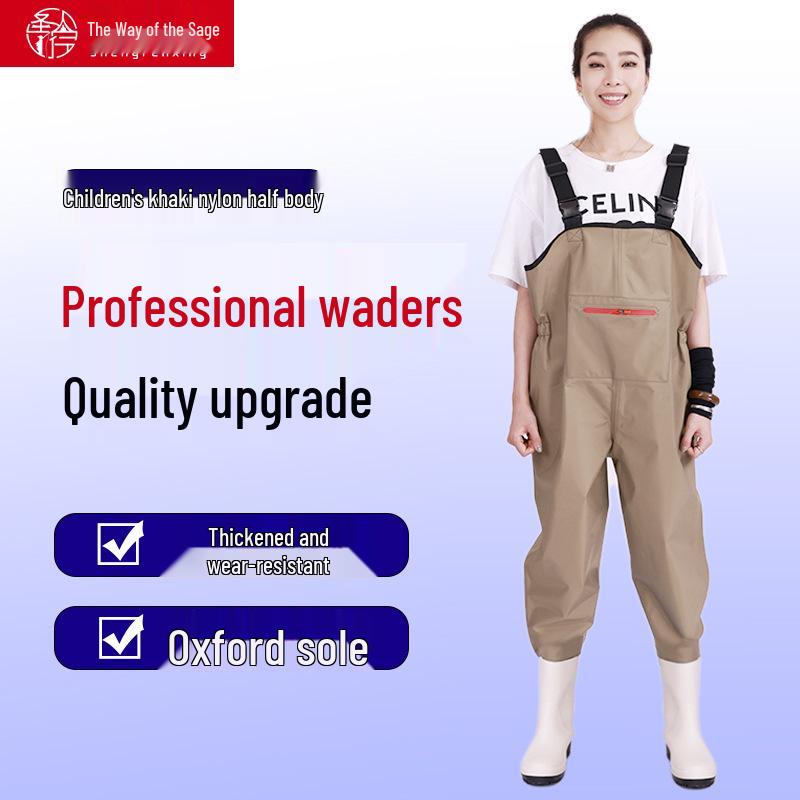 Tide-Chaser Children's Waterproof Wading Suit: One-Piece Clamming Overalls with Rain Boots for Beach and Kindergarten Adventures