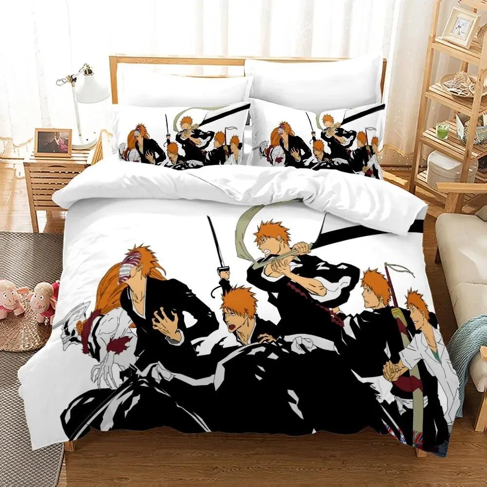 Anime Bleach Kurosaki Ichigo Bed Cover Pillowcase Bed Cover Package Double Size Single Size Full Queen Size King Size Adult Kids Bedclothes Quilt