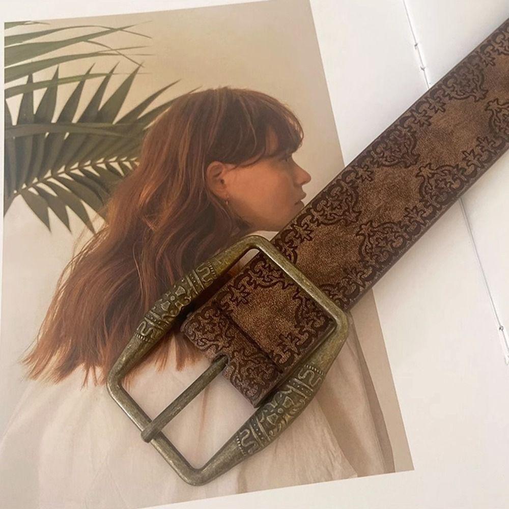 Vintage Printed Ethnic Style Belt Y2k Pants Decorative Fashion PU Leather Belt  Daily