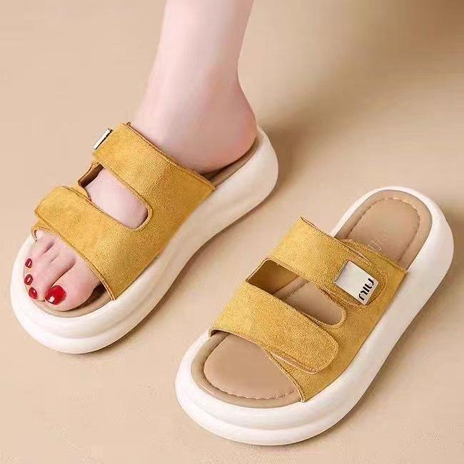 Muffin Slippers Women's Summer Outer Wear 2025 Summer New Thick-bottomed Fashion Versatile Soft-bottomed Casual Beach One-word Slippers