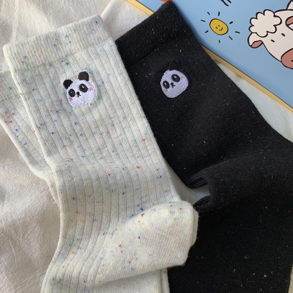 Early Autumn Socks Autumn Dongdaemun Street Ideas Yarn Embroidery Panda Cotton Medium Long Tube Socks