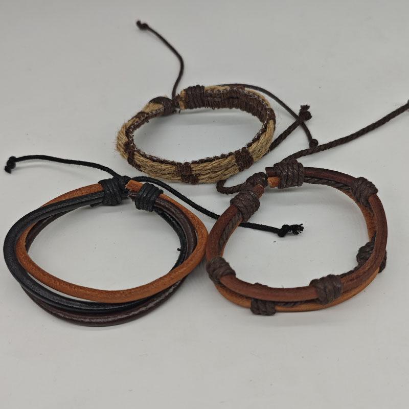 Minimalist Handmade Hemp Rope and Leather Bracelet Set: Unisex Retro Star Design