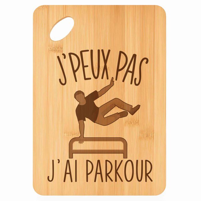 Planche à découper - PLANETEE - Parkour J'peux pas - Bambou - 30 x 20 x 1 cm - Gravée