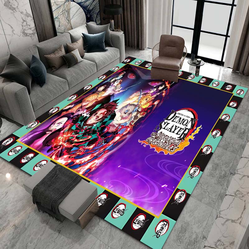 Cute cartoon Kimetsu no Yaiba rug, suitable for playrooms, bedrooms, living rooms, sofas, and other home décor; non-slip rug for