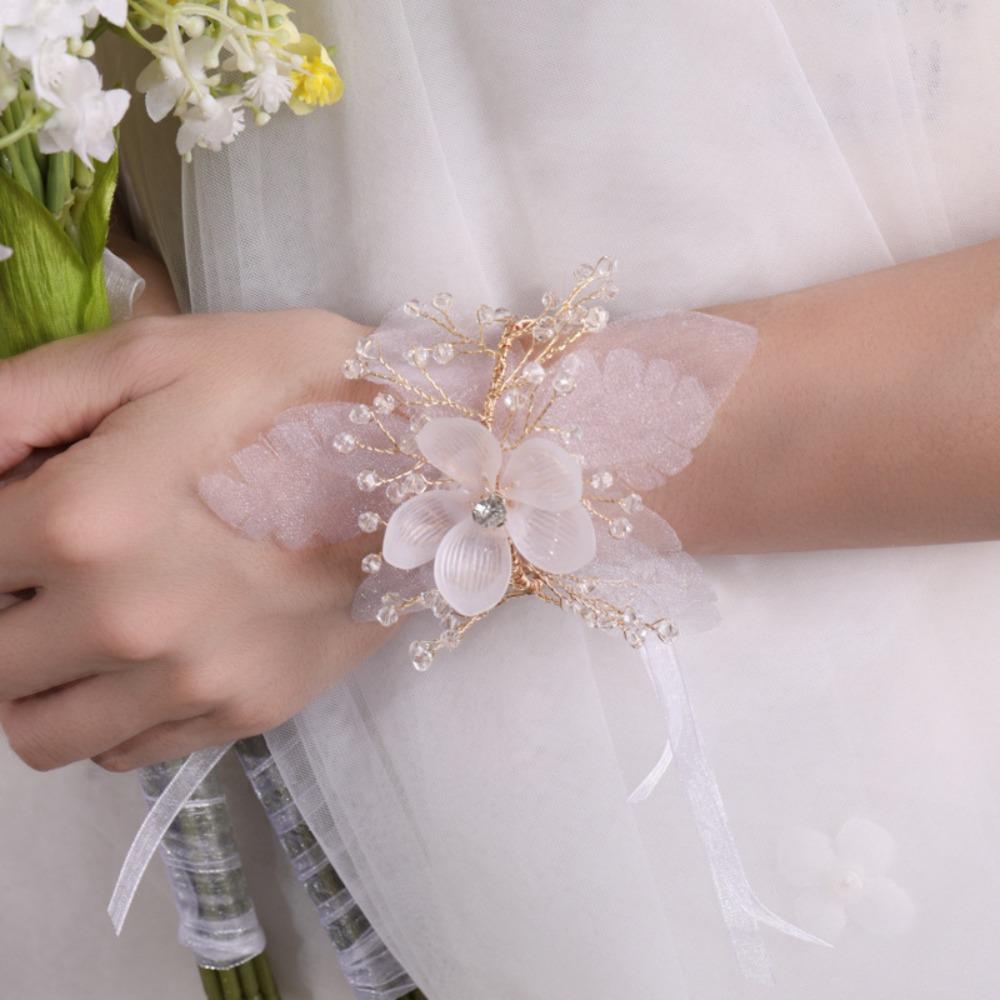 Photo Props Crystal Beads Bracelet Pearl Rhinestone Hand Flower  Wedding Party