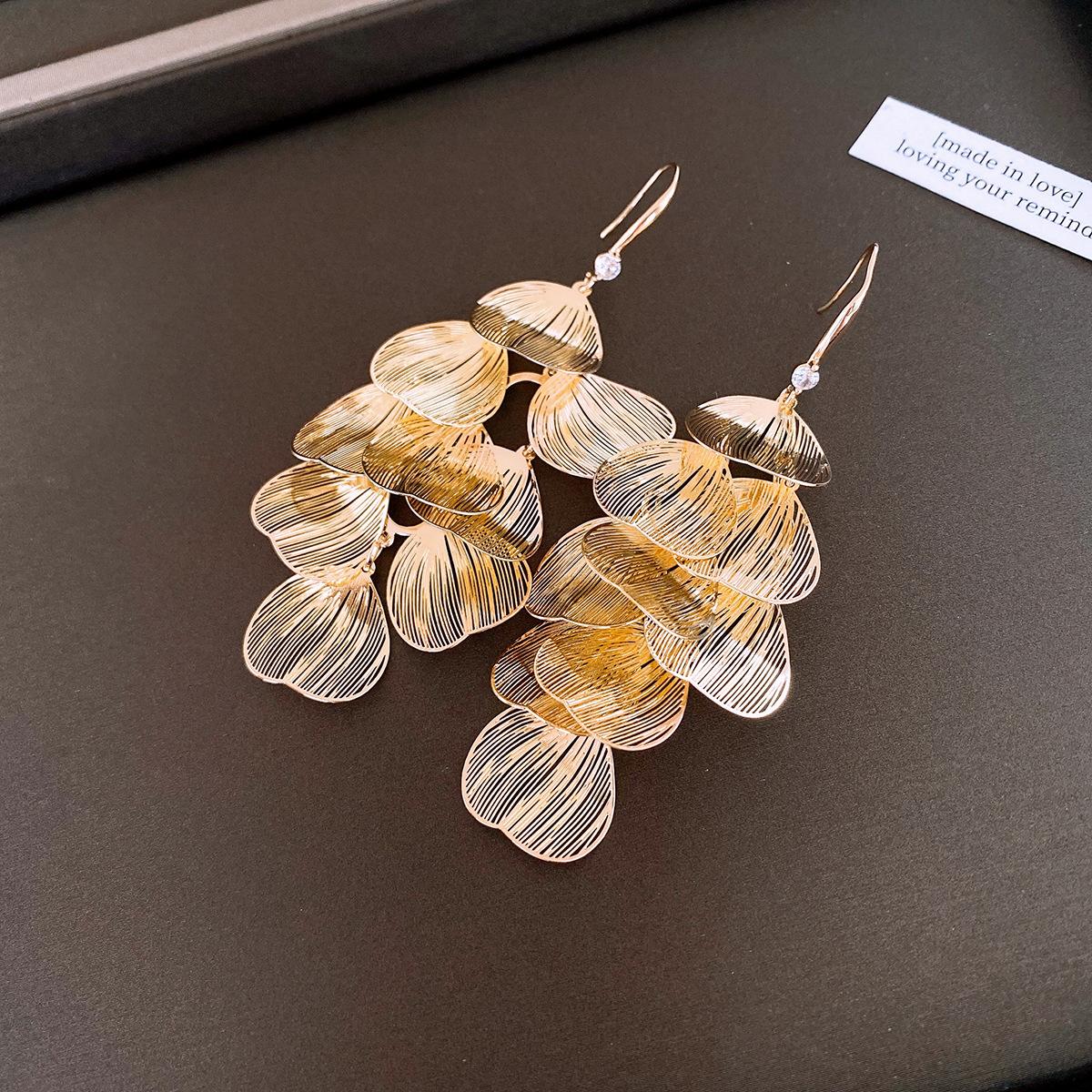 European and American hollow petals fringed ear hooks niche personality exaggerated design earrings earrings women