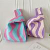Stripes Knit Handbags Women Handmade Knot Wrist Bag Casual Small Tote Bag Girls Reusable Shopping Bags