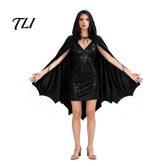 Langlebiges Kostüm für wiederholten Gebrauch, Halloween Fledermausflügel Umhang, für Erwachsene und Kinder, mit Kapuze, bequemer weicher Stoff, Umhang für Cosplay, festliches Party-Outfit, Süßes oder Saures