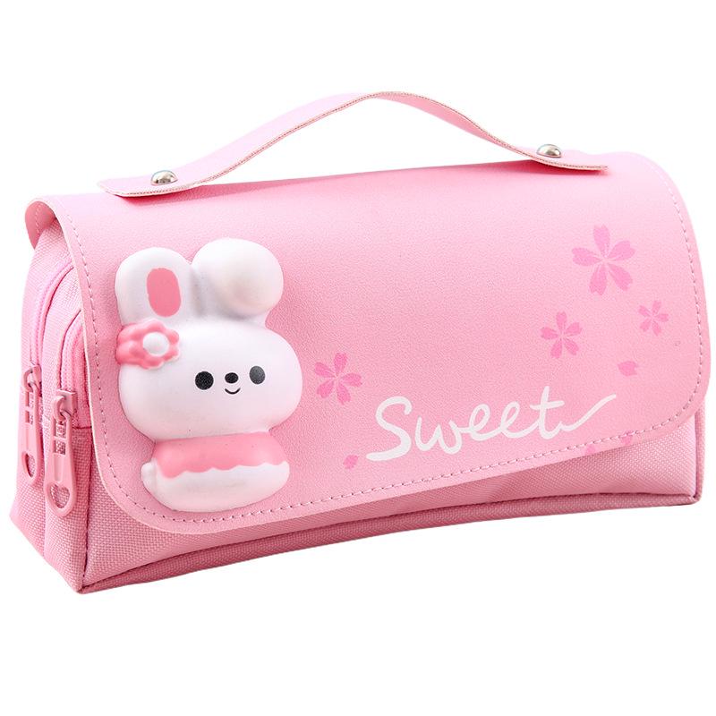 Large Capacity Cute Rabbit Pencil Case - Girly Heart Design, Stress Relief Bag for Primary School Students