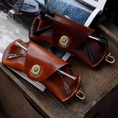 Fashion Leather Soft Sunglasses Case Portable Glasses Storage Bag Sunglasses Glasses Clip Hanging Neck Glasses Case Eyeglasses