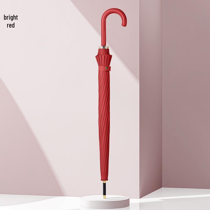 Large Windproof Umbrella: 16-Rib, Long-Handle, Solid Color, Automatic, for Women & Men