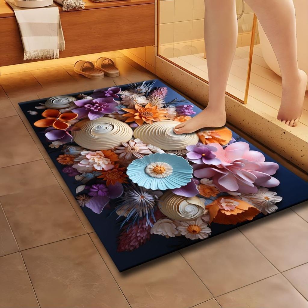Tapis de sol 3D coquillage antidérapant tapis de porte de salle de bain résistant à la saleté et antidérapant tapis de sol pour salle de bain