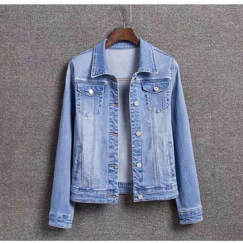 

Осенняя женская повседневная джинсовая куртка Куртка женская с длинными рукавами Однобортная джинсовая куртка Женский короткий топ M синий