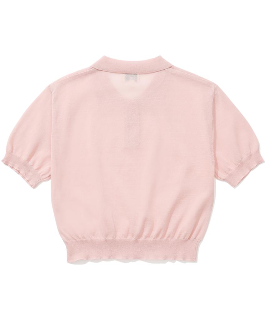 COVERNAT WOMAN Sheer Collar Crop Half Knit Light Pink