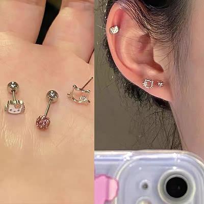 3Pcs Cartoon Cute Cat Earings For Women Girls Small Ear Studs Funny Jewelry