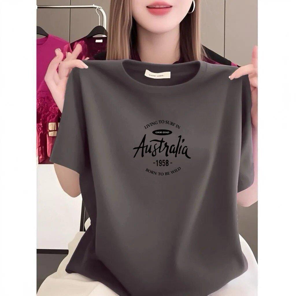 High-end Women's Letter Print Short Sleeve Round Neck Loose Slimming Casual T-shirt