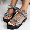 Summer New Flat-bottomed Beach Shoes Women's Velcro Bow Round Head Open-toed Leopard Print Flat-bottomed Beach Sandals
