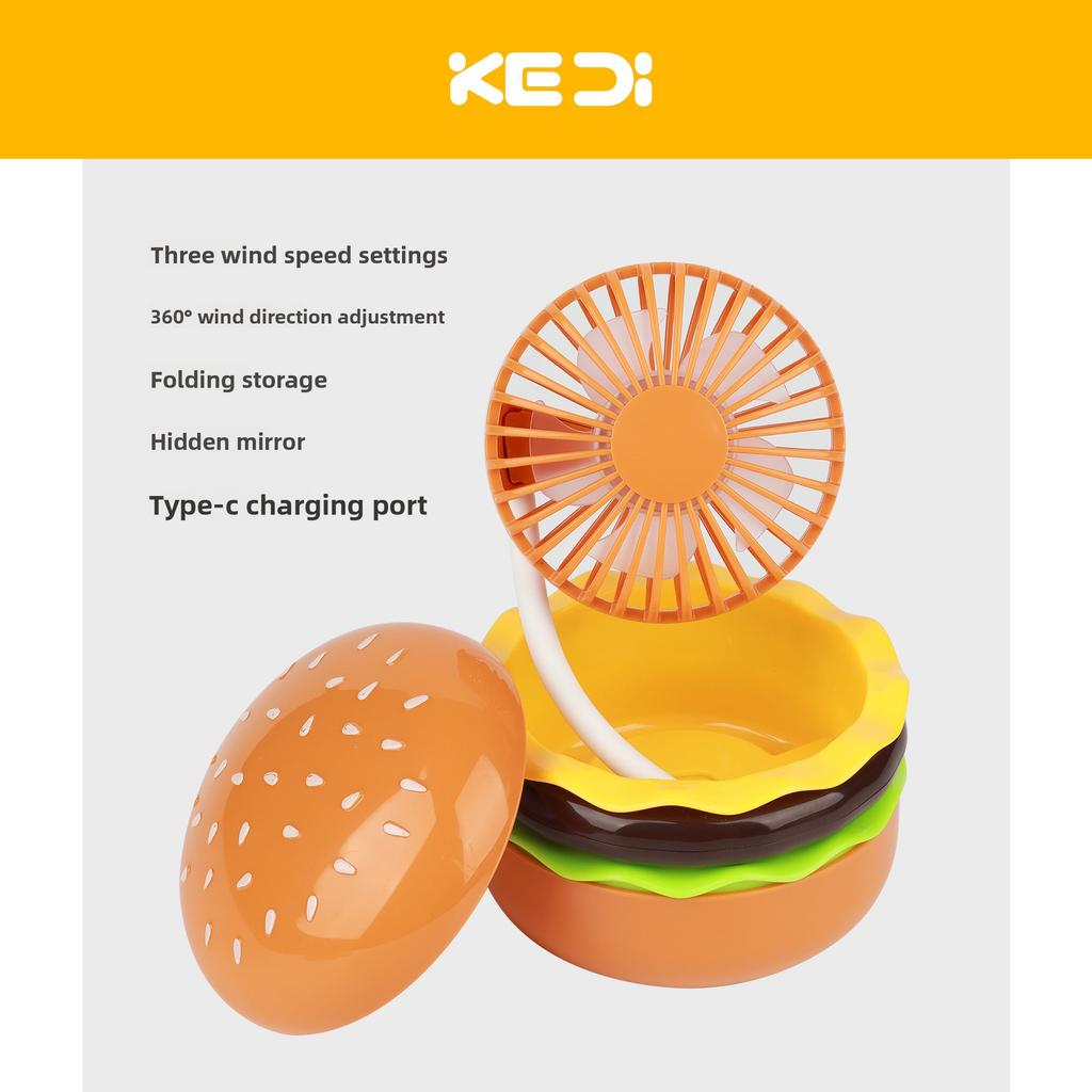 Hamburger Charging Desktop Fan USB Storage Student Desk Fries Small Fan Cute Desktop Small Ornament