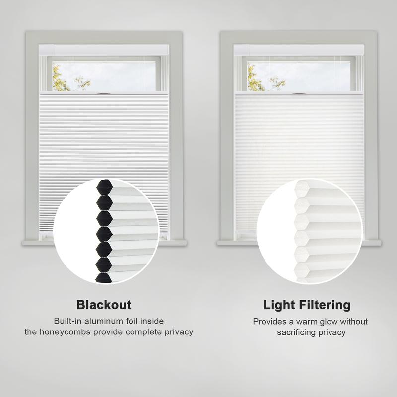 No Tools No Drill Top Down Bottom Up Honeycomb Blinds for Windows, 1" Cell Fabric Cordless Thermal Insulated Noise Reduction