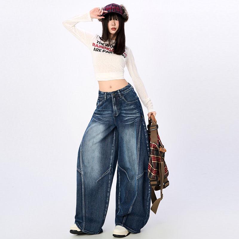 2025 Nieuwe Retro Blauwe Hoge Taille Afslankende Wijde Pijp Jeans voor Dames