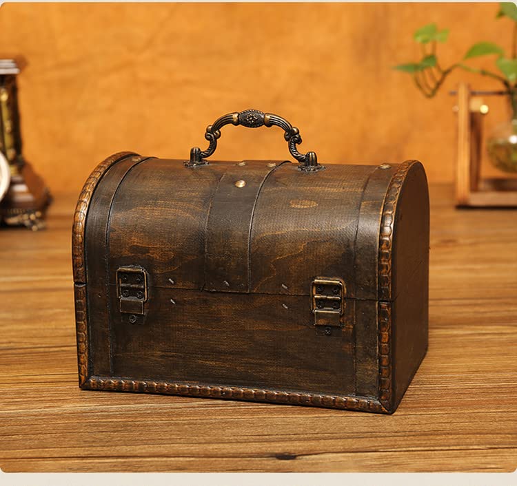 Torsoya Treasure Chest, Wooden Storage Box with Lid, Retro Style, Stylish Home Decor (Lock)