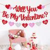 Will You Be My Valentine Banner Valentine Glitter Heart Garland Happy Valentine’s Day Party Decoration Glitter Red and Pink Be My Valentine