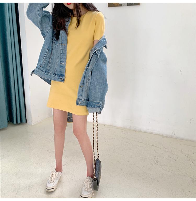2024 Summer Korean-Style Solid Color Mid-Length Dress for Women Students