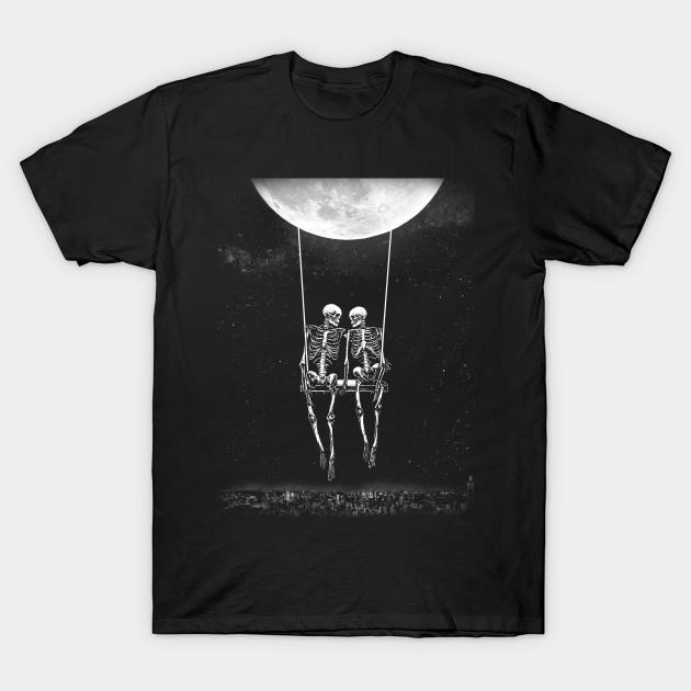 Men Black Print T-shirt Midnight Moonlight No-Cut Transfer Paper Print Cotton Tshirt M