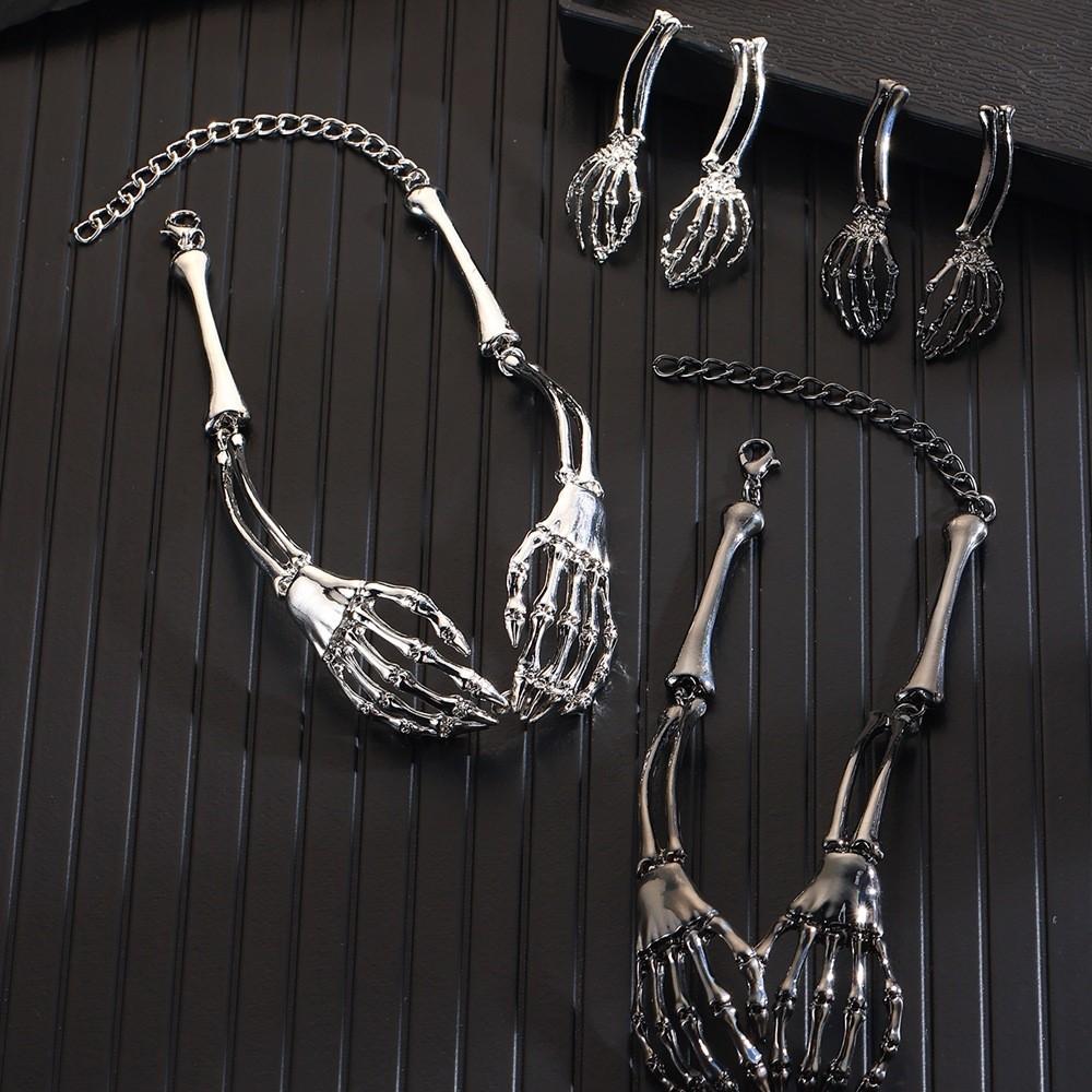 Skeleton Gothic Punk Accessory Set With Metal Bones And Pumpkin Skull For Cosplay Costumes