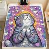 Heart Cat Print Flannel Blanket, High Quality Comfortable for All Seasons, Home Decor, Warmth and Comfort