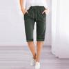 Women's Drawstring Mid Waist Capri Pants Loose Straight Leg Linen Five Point Trousers Elegant Solid Pocket Casual Home Shorts