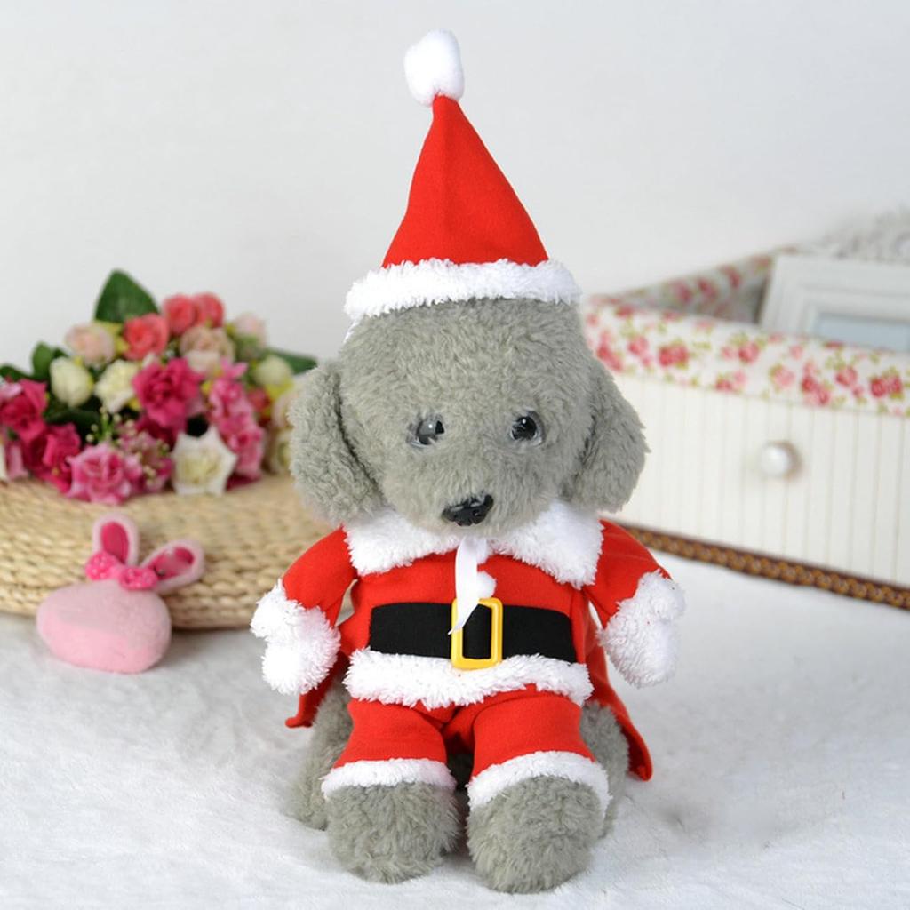 Pet Dogs Clothes Small Pet Festival Costume with Santa Claus Hat Doggy Winter Warm Clothes Outfit Photo Props Suit