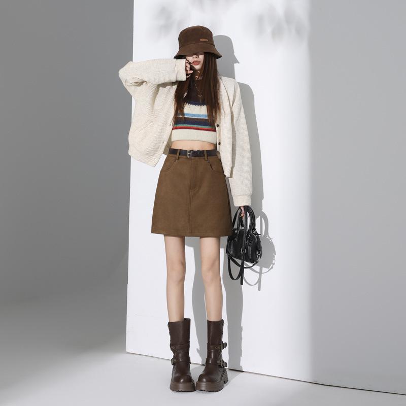 Chic Spicy Girl A-line Mini Skirt: Sexy, Versatile, Anti-exposure, Slimming Autumn/Winter Fashion.