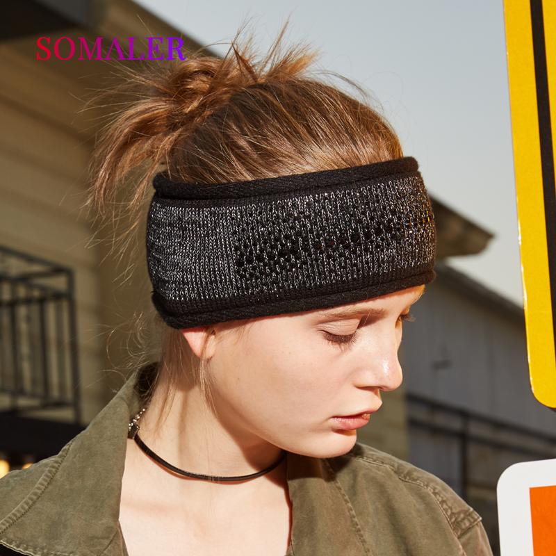 

SOMALER вязаная шерстяная повязка на голову для женщин, женский кашемировый головной убор с украшением, утеплитель для лба, эластичный