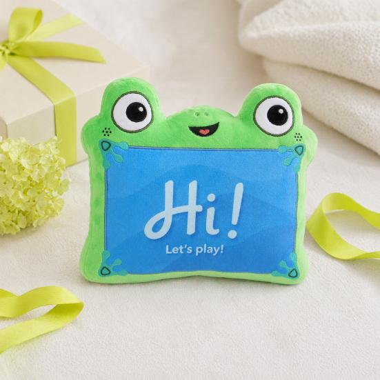 Green Frog Tablet Plush Toy, Soft Stuffed Animal, Cuddly Frog Plushie for Kids, Cute Character Collectible Gift for Boys Girls