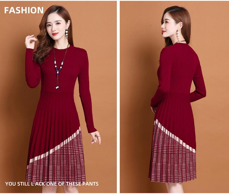 Hengyuanxiang 2025 Herbst/Winter Schlankmachendes Rundhals Modisches Gestricktes Wollkleid