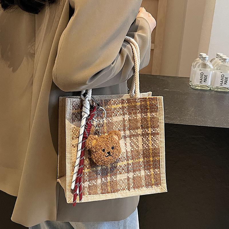 Portable Linen Bag for Work for Women Fashion Canvas Bag for Women Ins Fashionable Versatile One Shoulder Handbag
