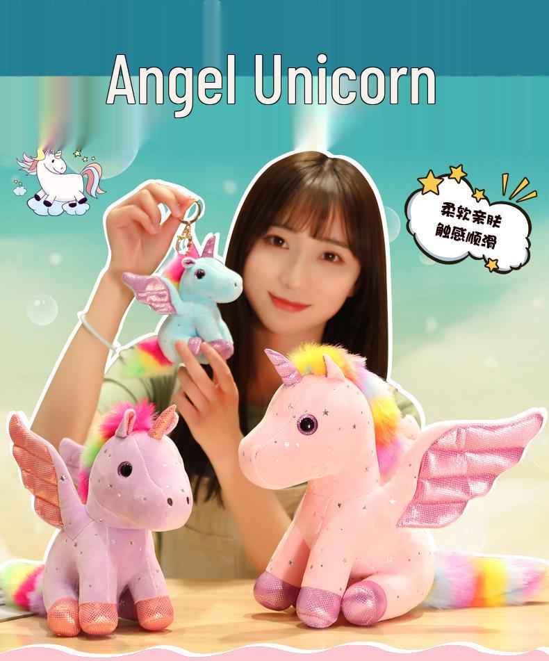Rainbow Angel Unicorn Plush Toy - Four-Color Cartoon Animal 