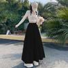 White skirt spring and summer high waist a-shaped skirt cake skirt gentle wind long skirt design wrinkled skirt